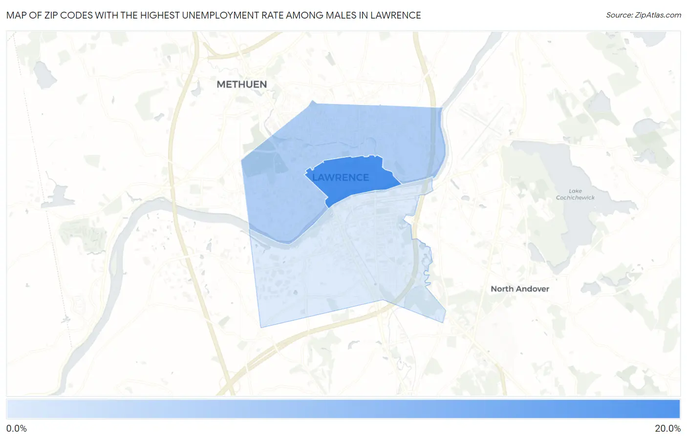 Zip Codes with the Highest Unemployment Rate Among Males in Lawrence Map