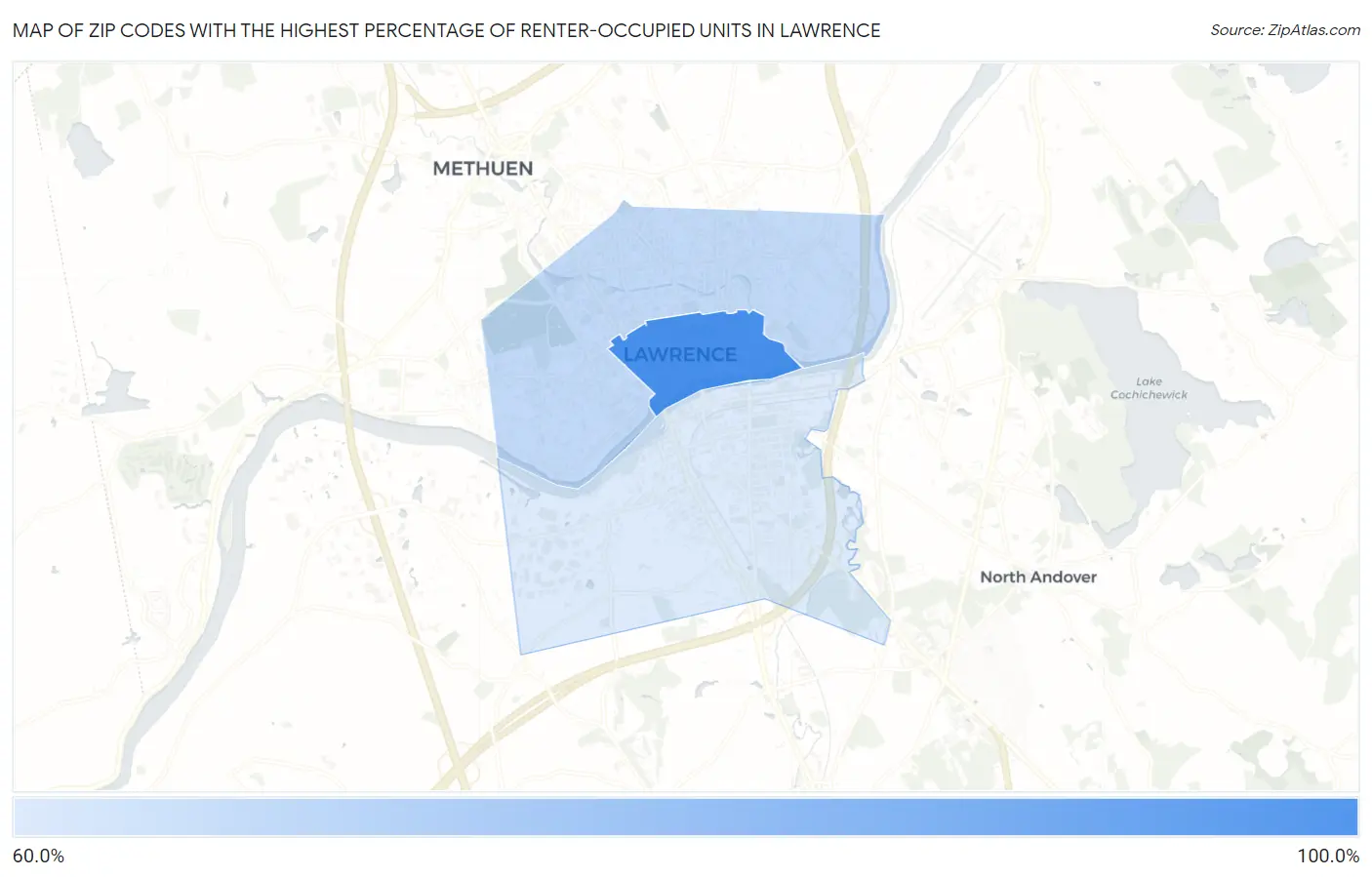 Zip Codes with the Highest Percentage of Renter-Occupied Units in Lawrence Map