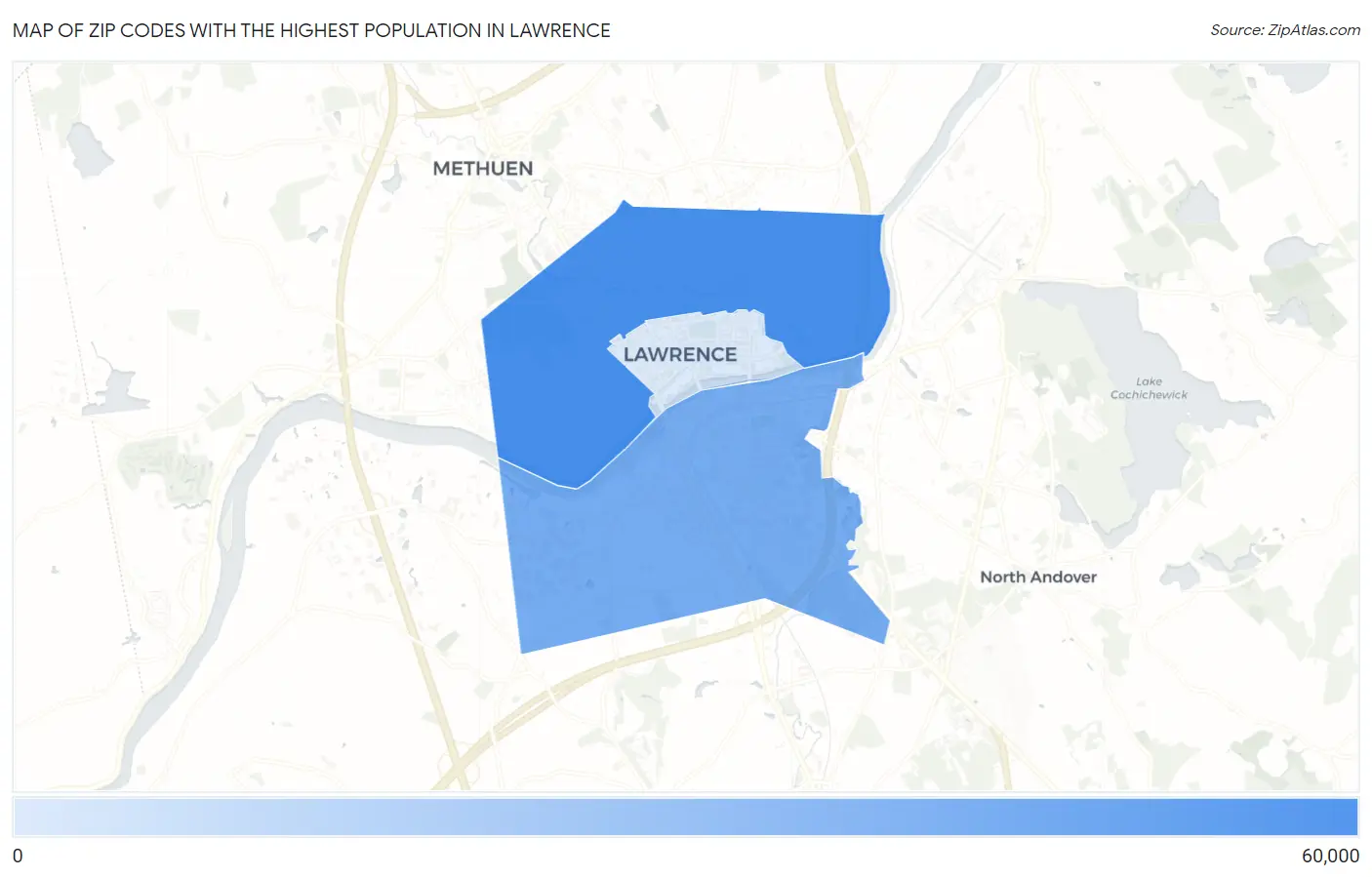 Zip Codes with the Highest Population in Lawrence Map
