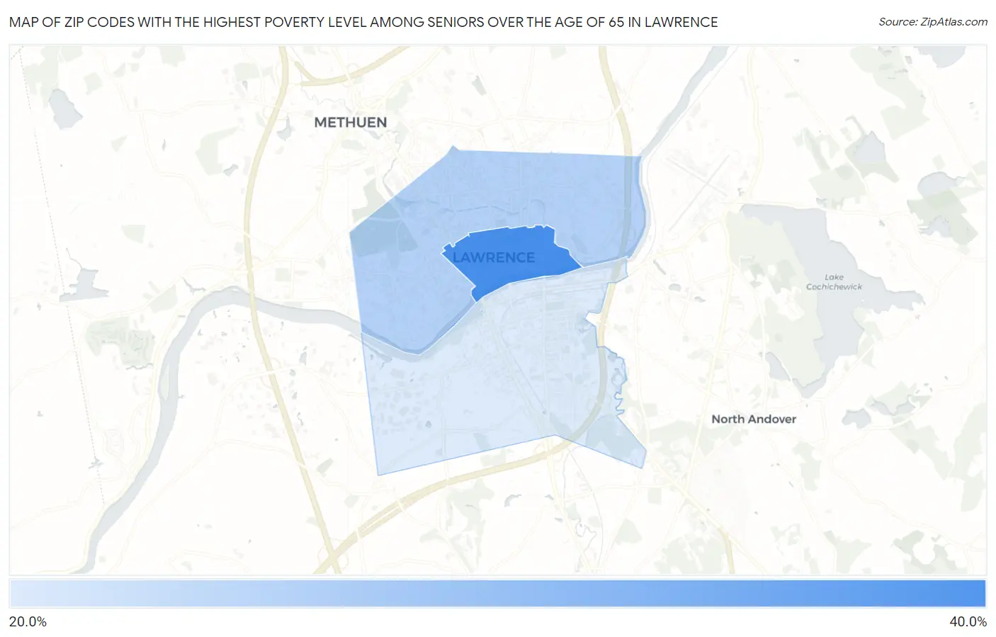 Zip Codes with the Highest Poverty Level Among Seniors Over the Age of 65 in Lawrence Map