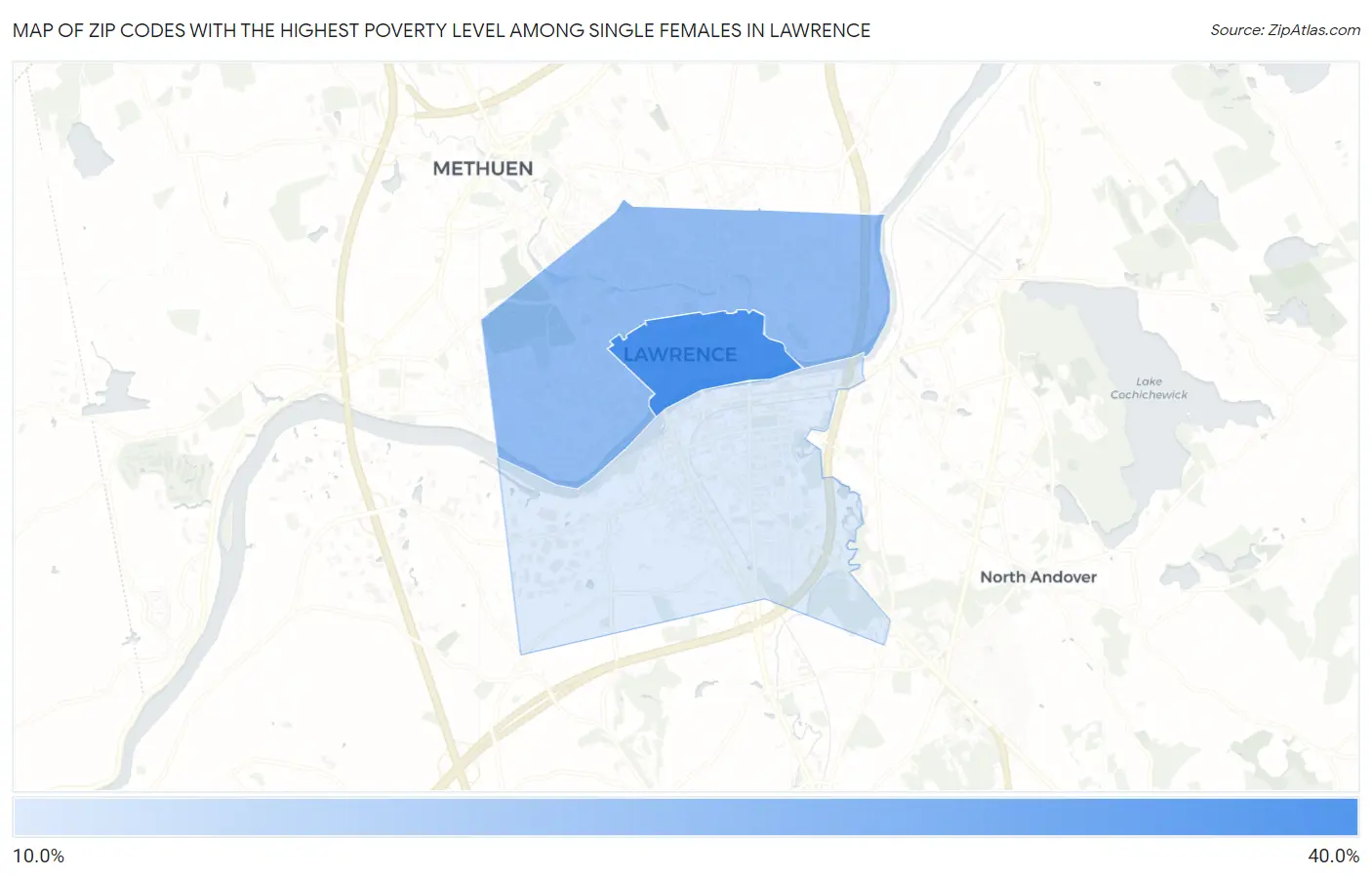 Zip Codes with the Highest Poverty Level Among Single Females in Lawrence Map