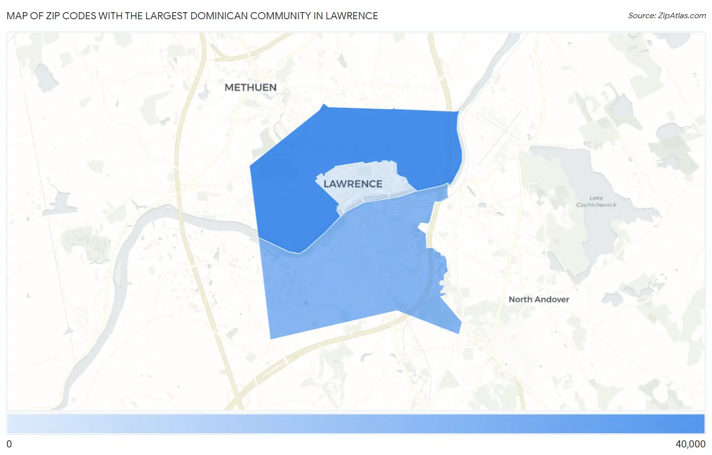 Zip Codes with the Largest Dominican Community in Lawrence Map