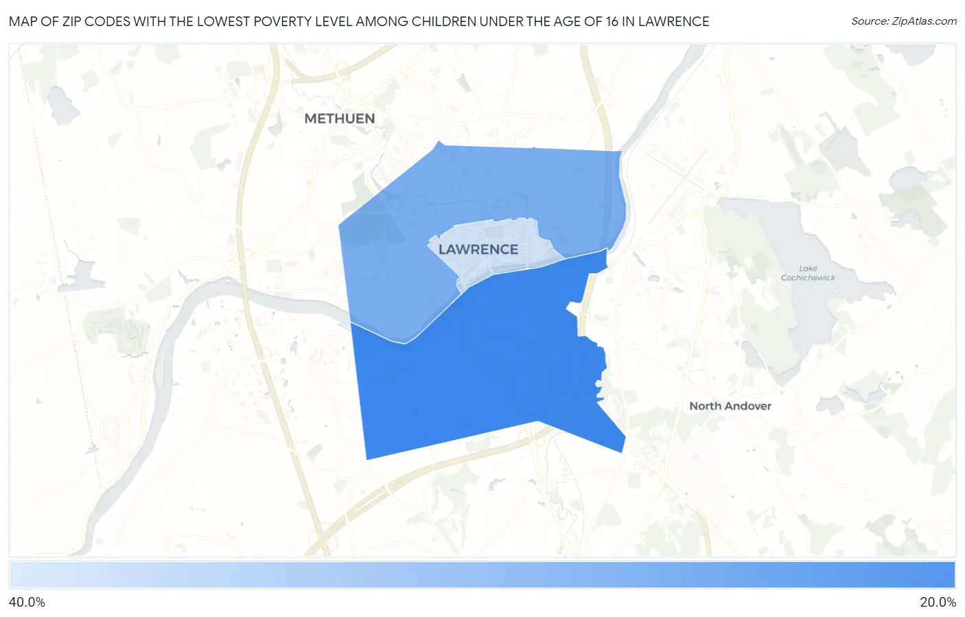 Zip Codes with the Lowest Poverty Level Among Children Under the Age of 16 in Lawrence Map