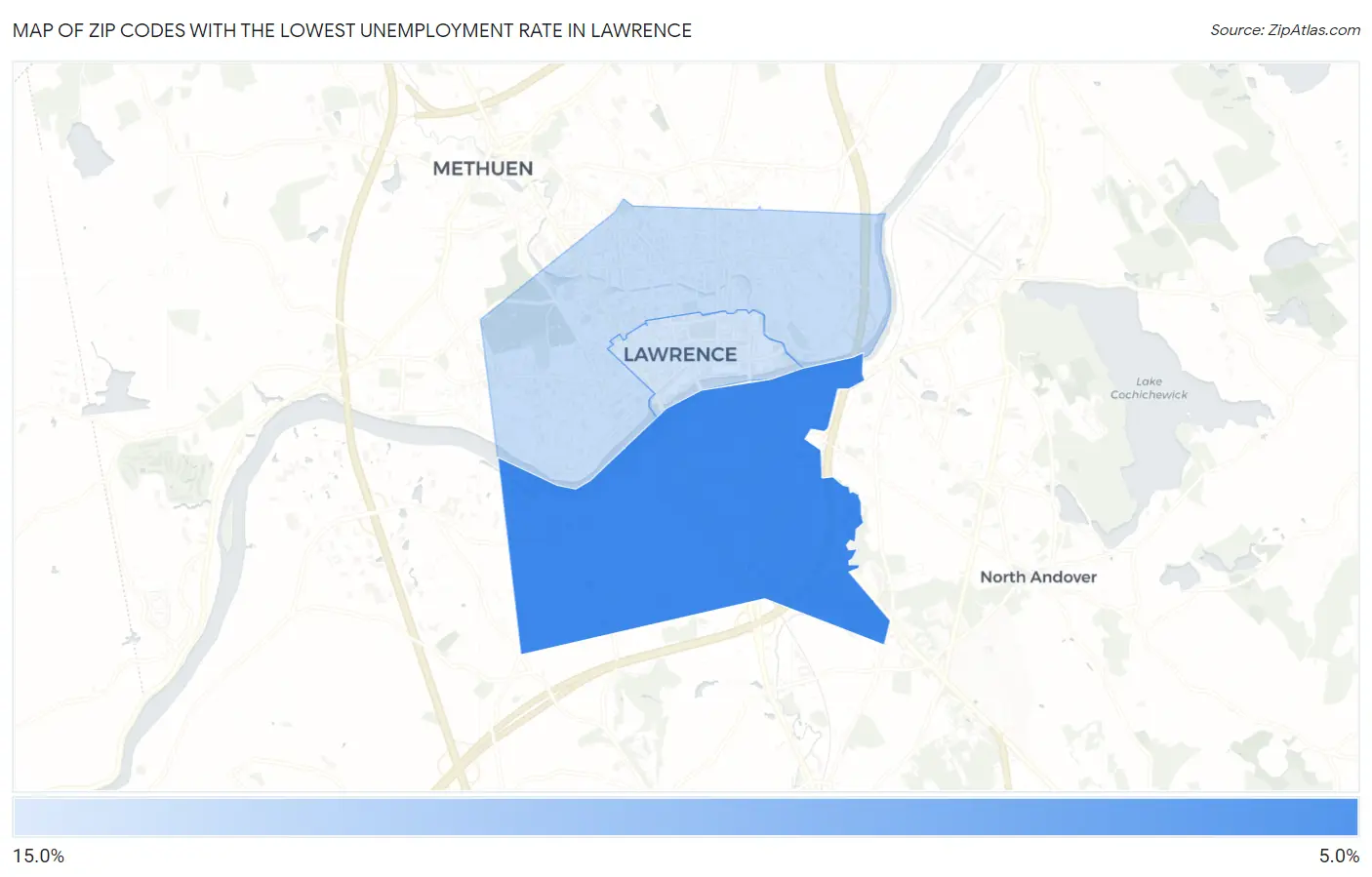 Zip Codes with the Lowest Unemployment Rate in Lawrence Map
