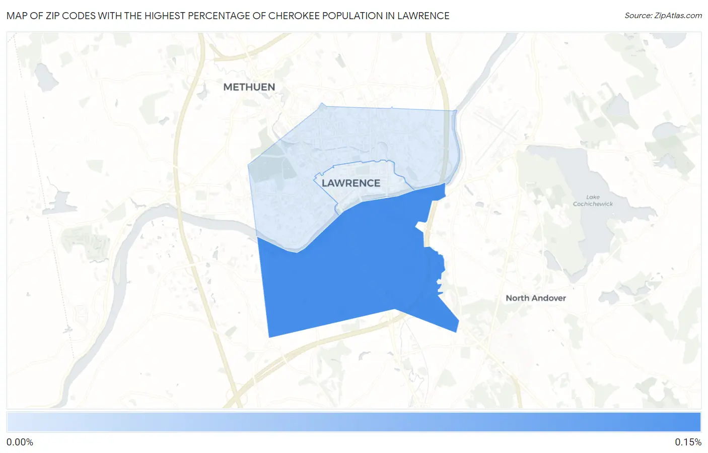 Zip Codes with the Highest Percentage of Cherokee Population in Lawrence Map