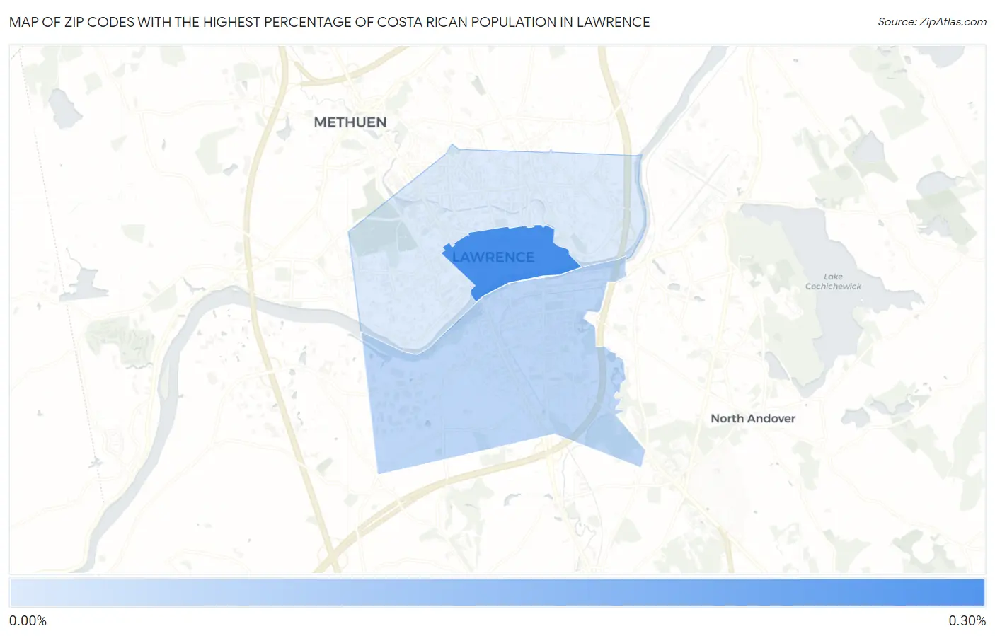 Zip Codes with the Highest Percentage of Costa Rican Population in Lawrence Map