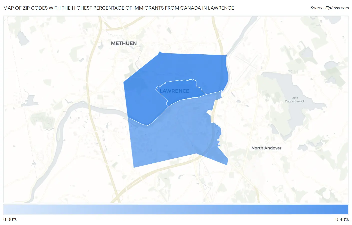 Zip Codes with the Highest Percentage of Immigrants from Canada in Lawrence Map