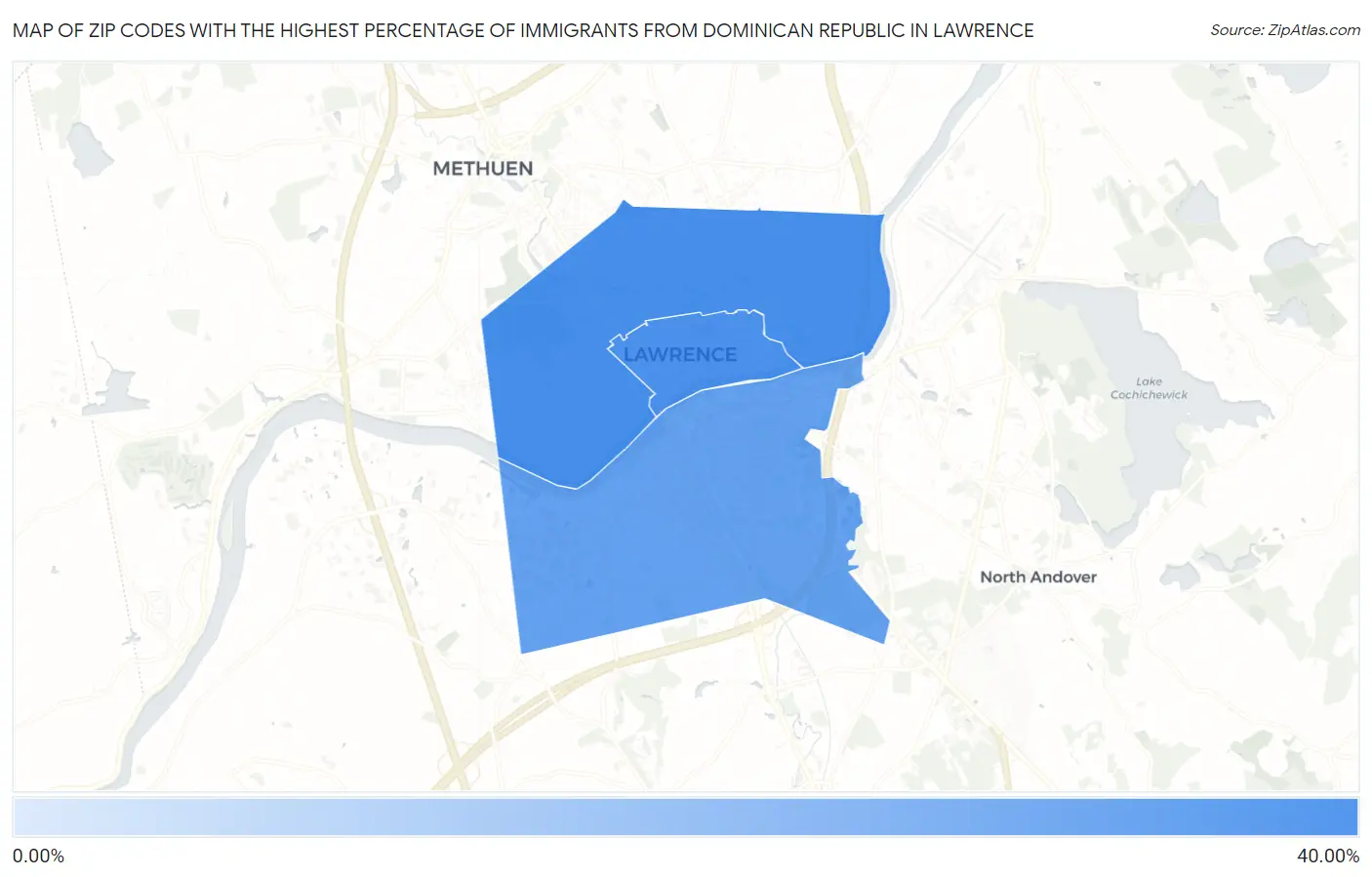 Zip Codes with the Highest Percentage of Immigrants from Dominican Republic in Lawrence Map