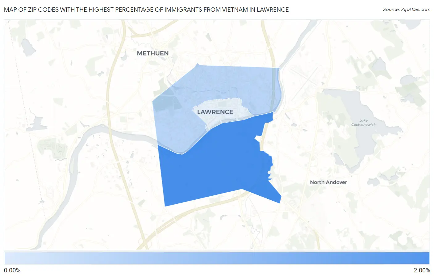 Zip Codes with the Highest Percentage of Immigrants from Vietnam in Lawrence Map
