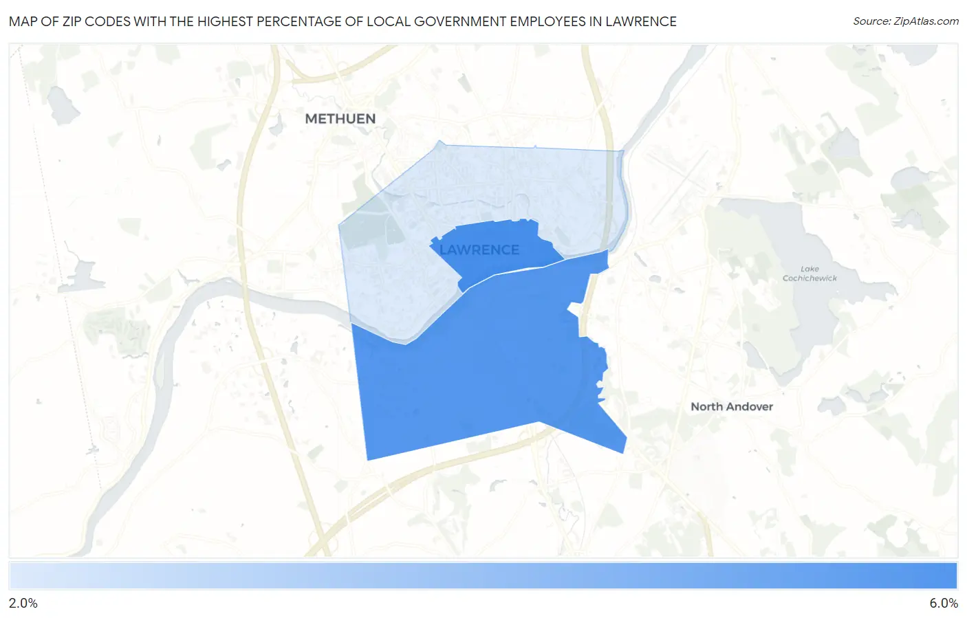 Zip Codes with the Highest Percentage of Local Government Employees in Lawrence Map