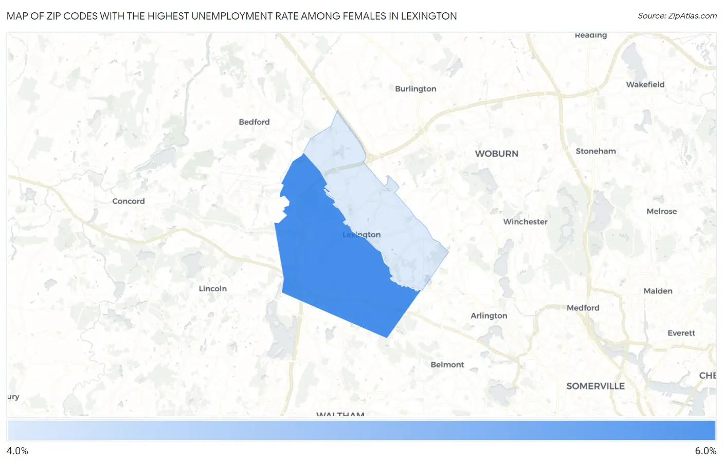 Zip Codes with the Highest Unemployment Rate Among Females in Lexington Map