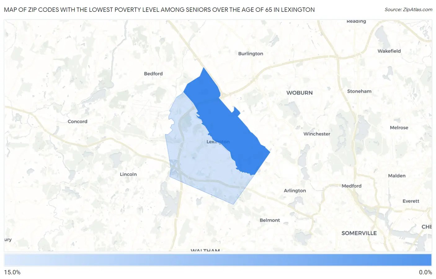 Zip Codes with the Lowest Poverty Level Among Seniors Over the Age of 65 in Lexington Map