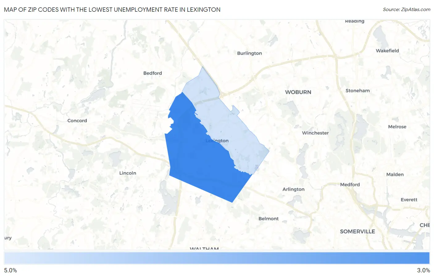 Zip Codes with the Lowest Unemployment Rate in Lexington Map