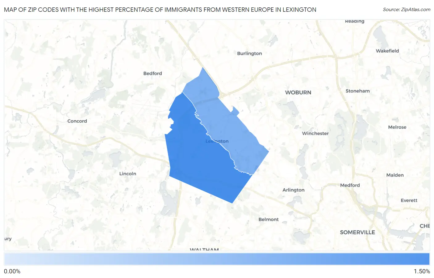 Zip Codes with the Highest Percentage of Immigrants from Western Europe in Lexington Map