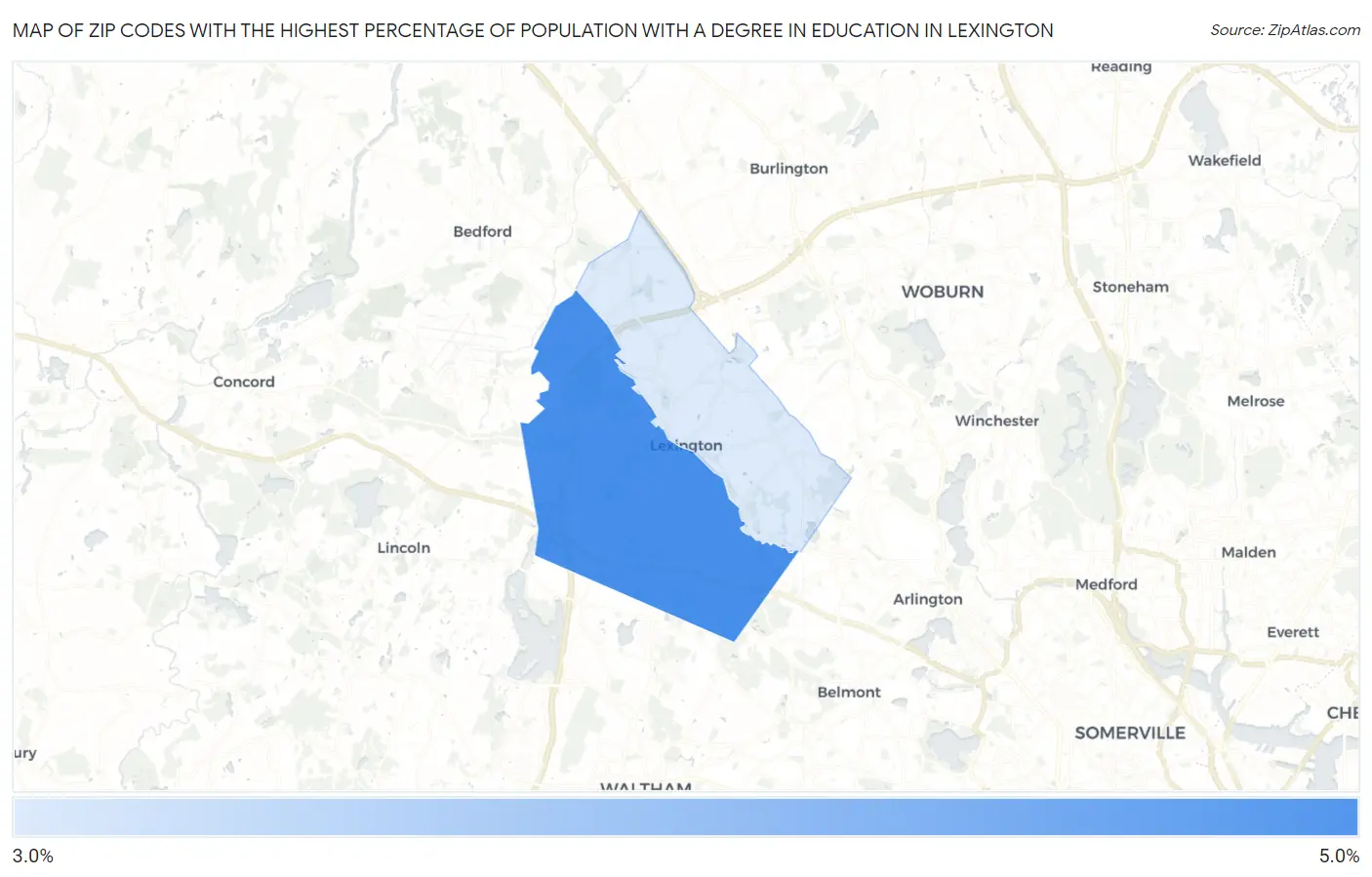 Zip Codes with the Highest Percentage of Population with a Degree in Education in Lexington Map