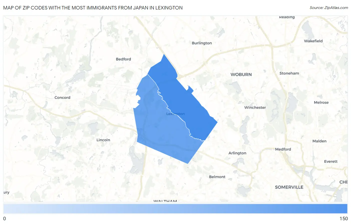 Zip Codes with the Most Immigrants from Japan in Lexington Map