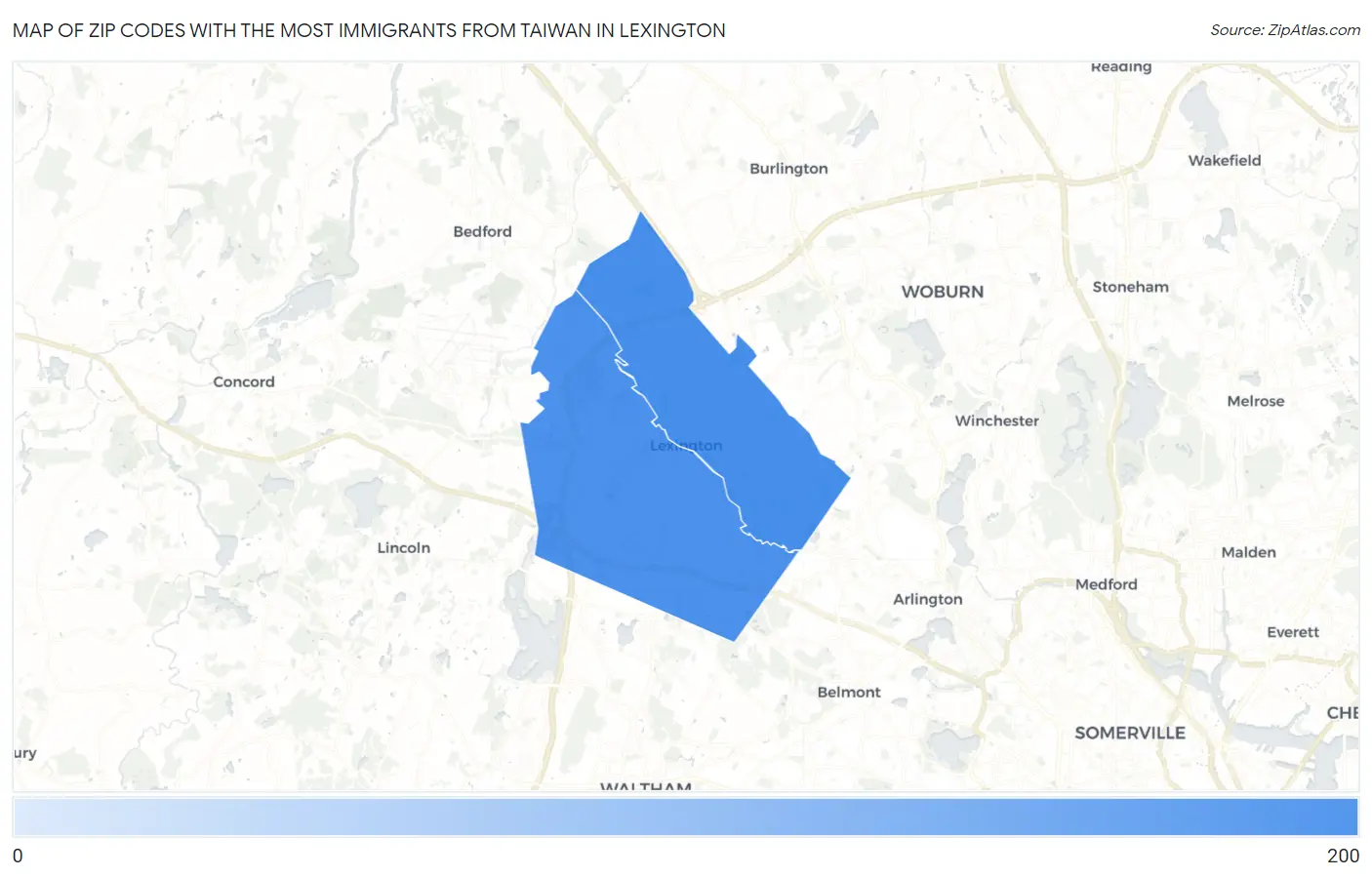 Zip Codes with the Most Immigrants from Taiwan in Lexington Map