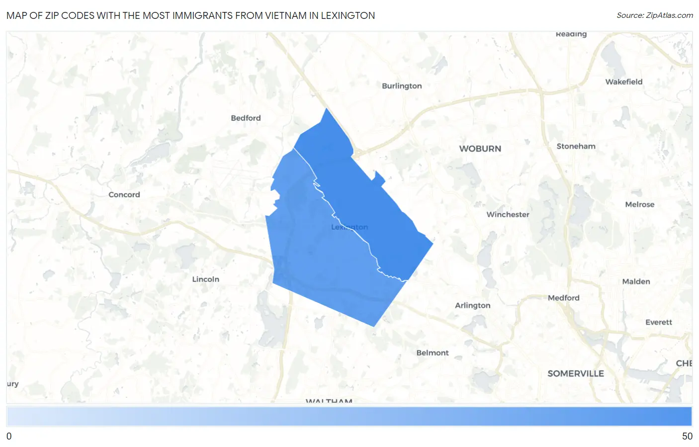 Zip Codes with the Most Immigrants from Vietnam in Lexington Map