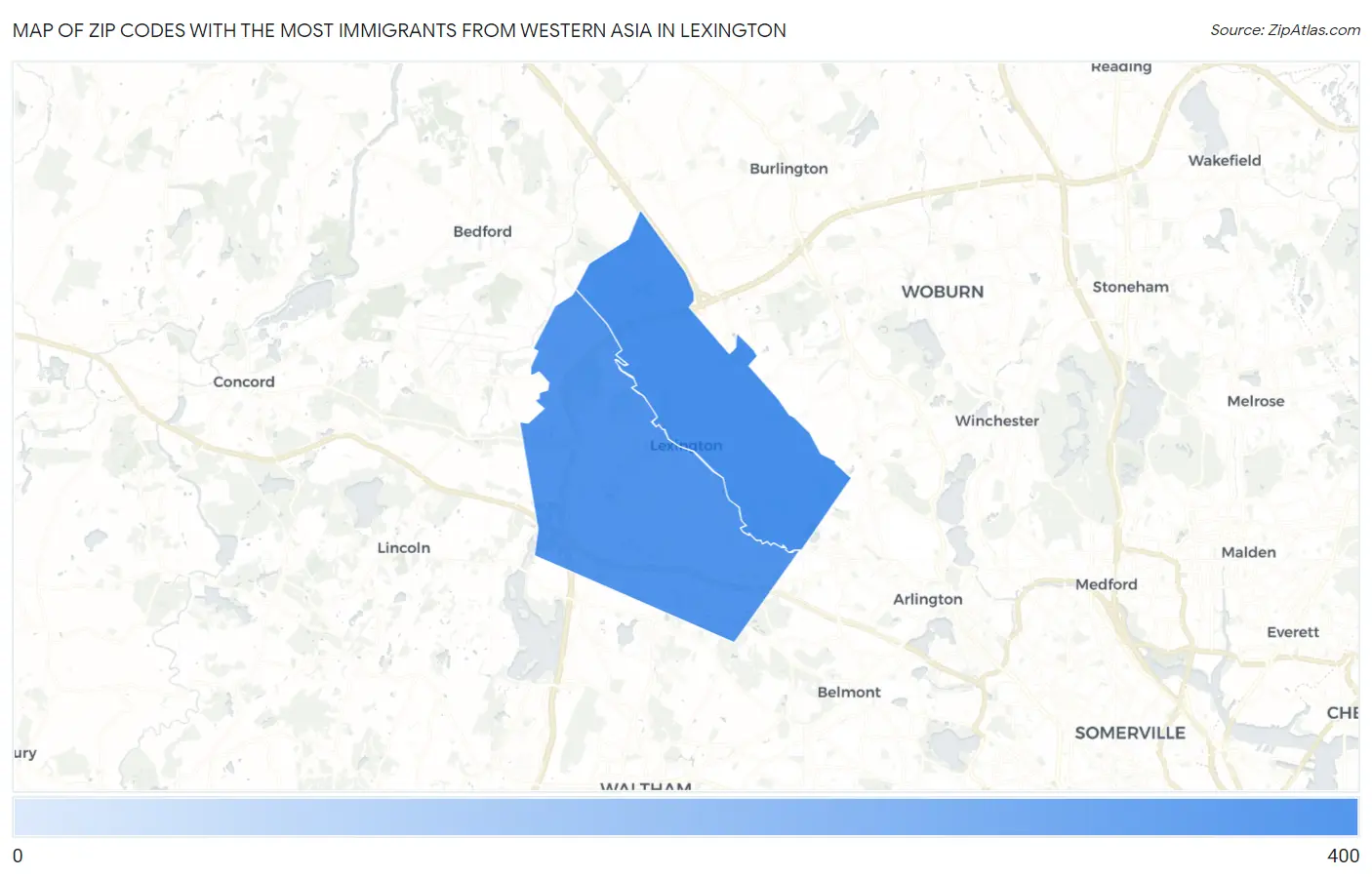 Zip Codes with the Most Immigrants from Western Asia in Lexington Map