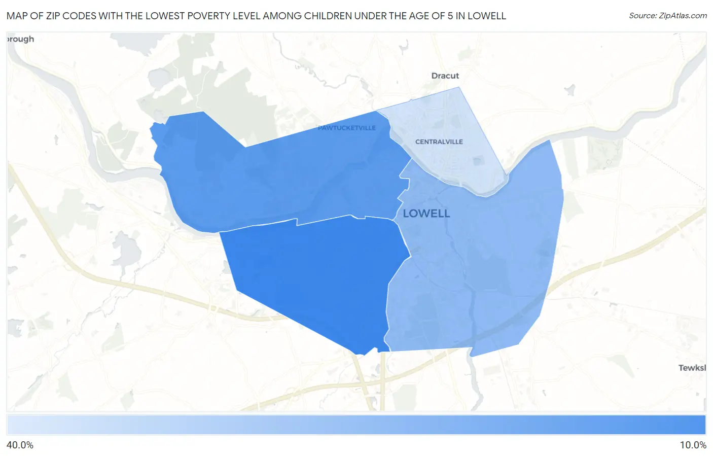 Zip Codes with the Lowest Poverty Level Among Children Under the Age of 5 in Lowell Map