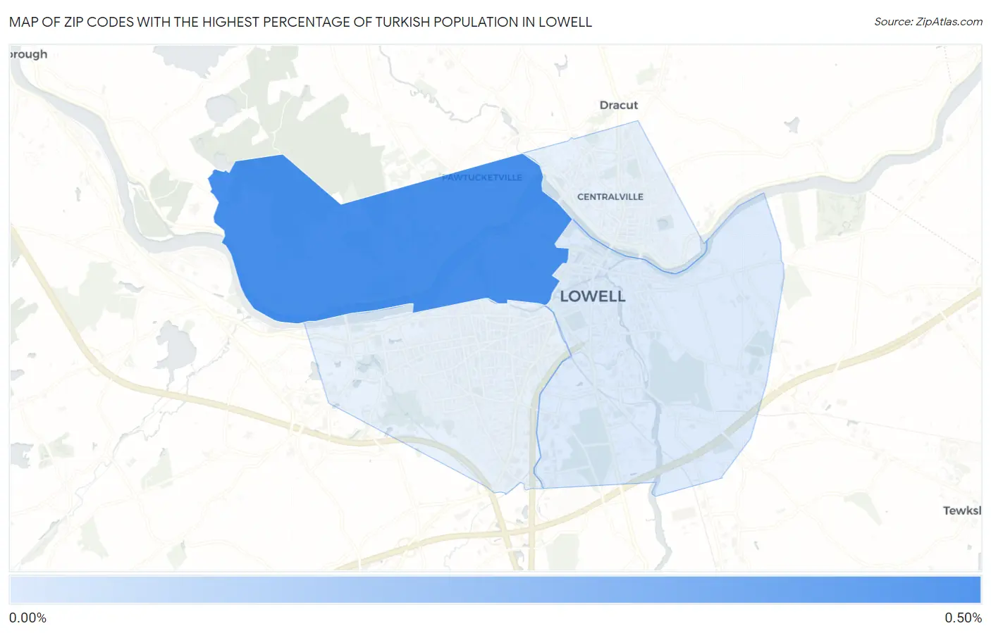 Zip Codes with the Highest Percentage of Turkish Population in Lowell Map