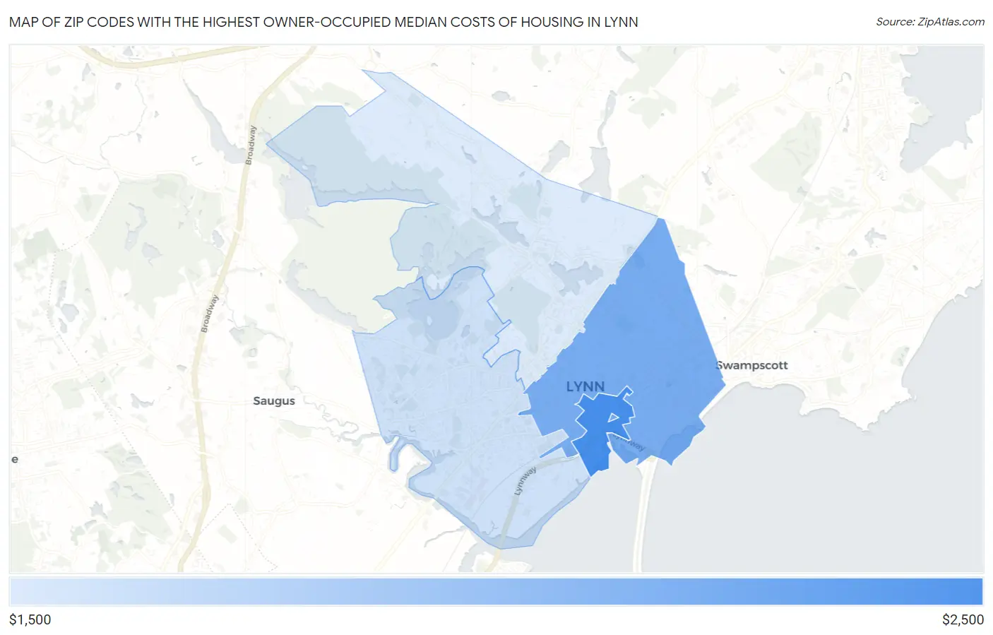 Zip Codes with the Highest Owner-Occupied Median Costs of Housing in Lynn Map