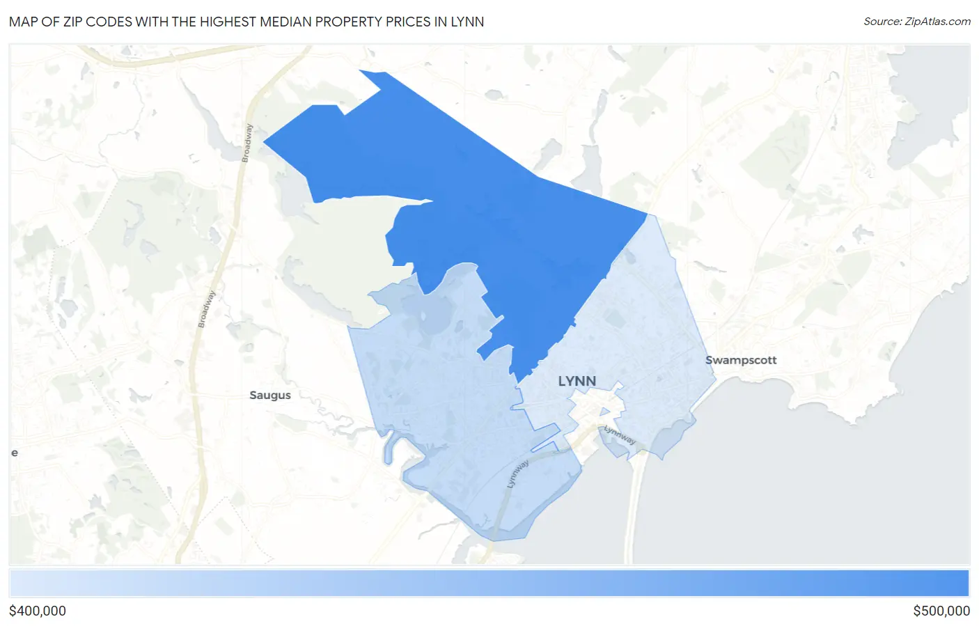 Zip Codes with the Highest Median Property Prices in Lynn Map