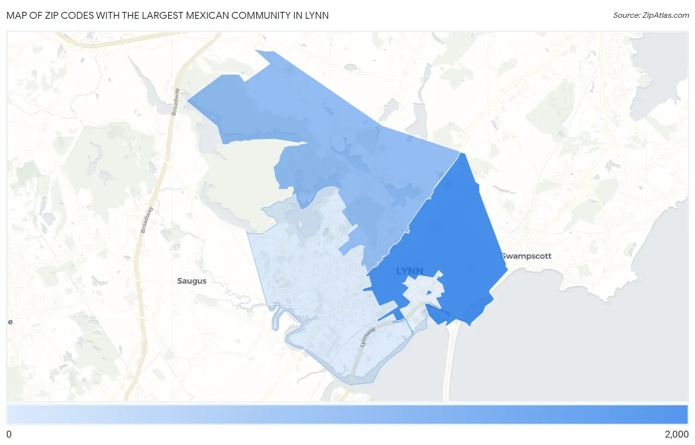 Zip Codes with the Largest Mexican Community in Lynn Map