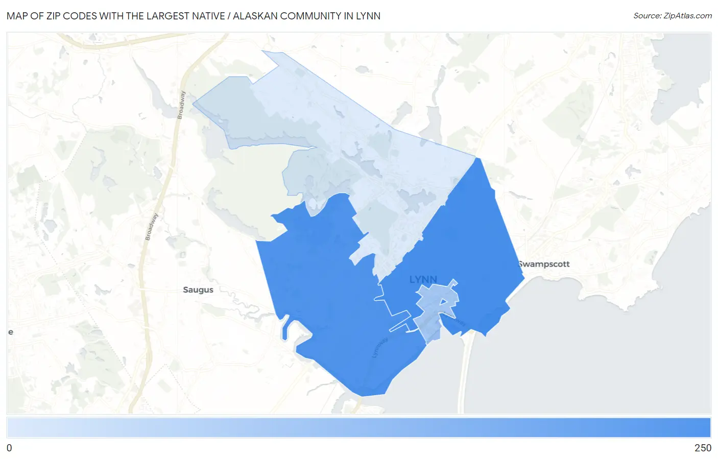 Zip Codes with the Largest Native / Alaskan Community in Lynn Map