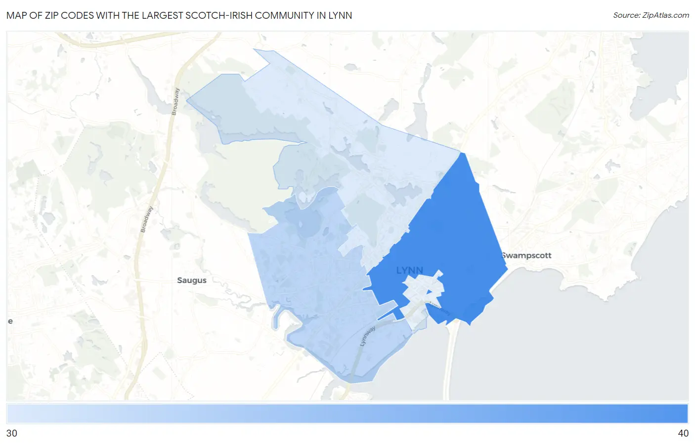 Zip Codes with the Largest Scotch-Irish Community in Lynn Map