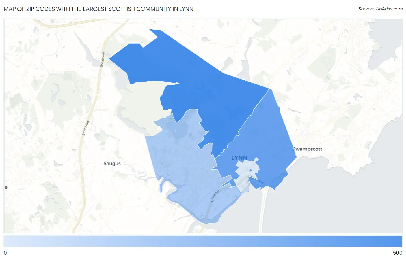 Zip Codes with the Largest Scottish Community in Lynn Map