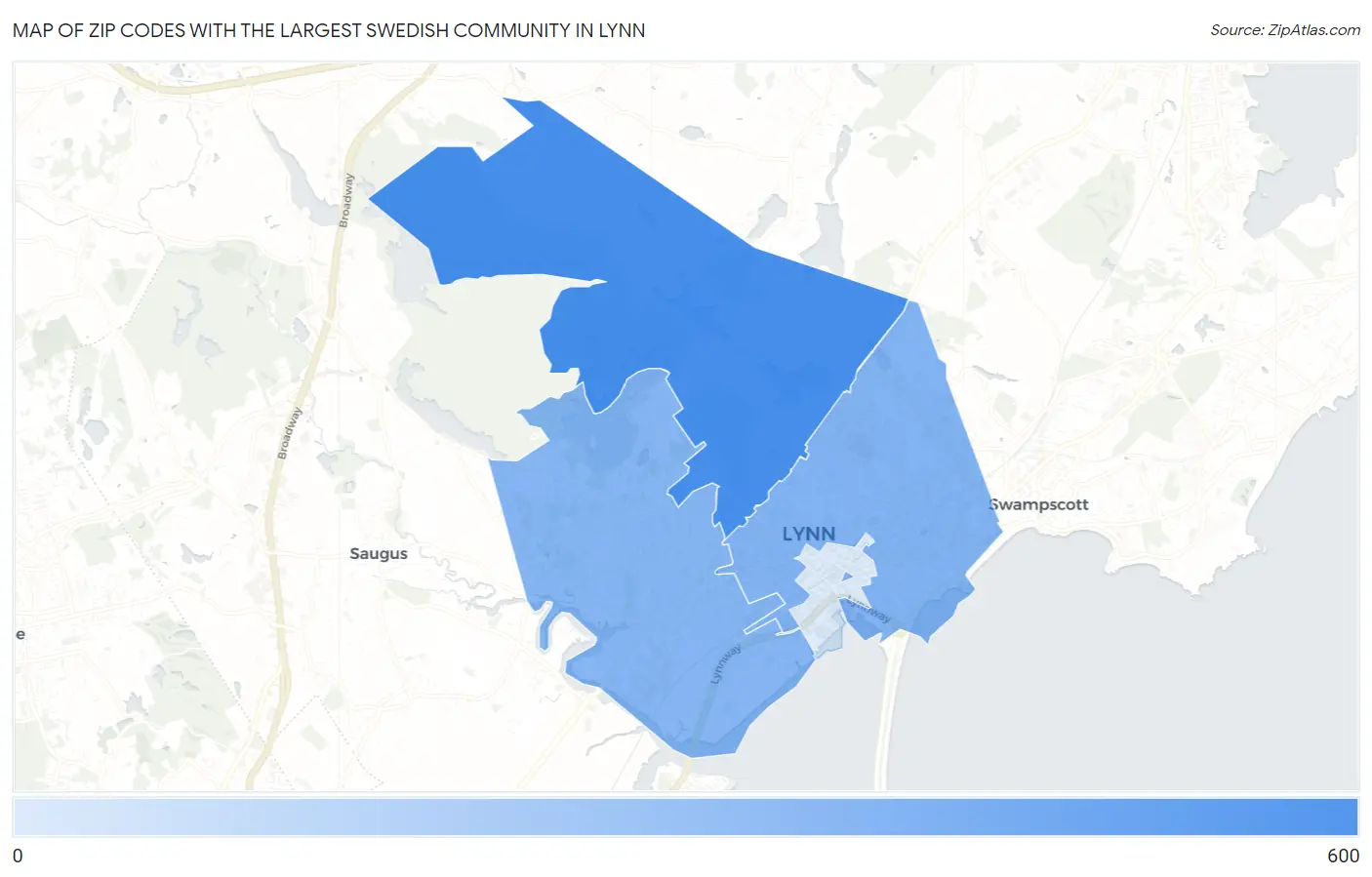 Zip Codes with the Largest Swedish Community in Lynn Map