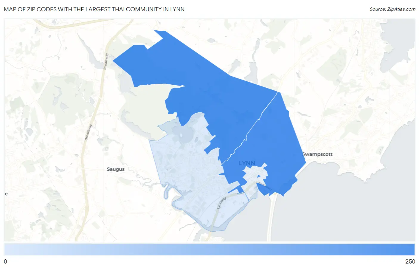 Zip Codes with the Largest Thai Community in Lynn Map