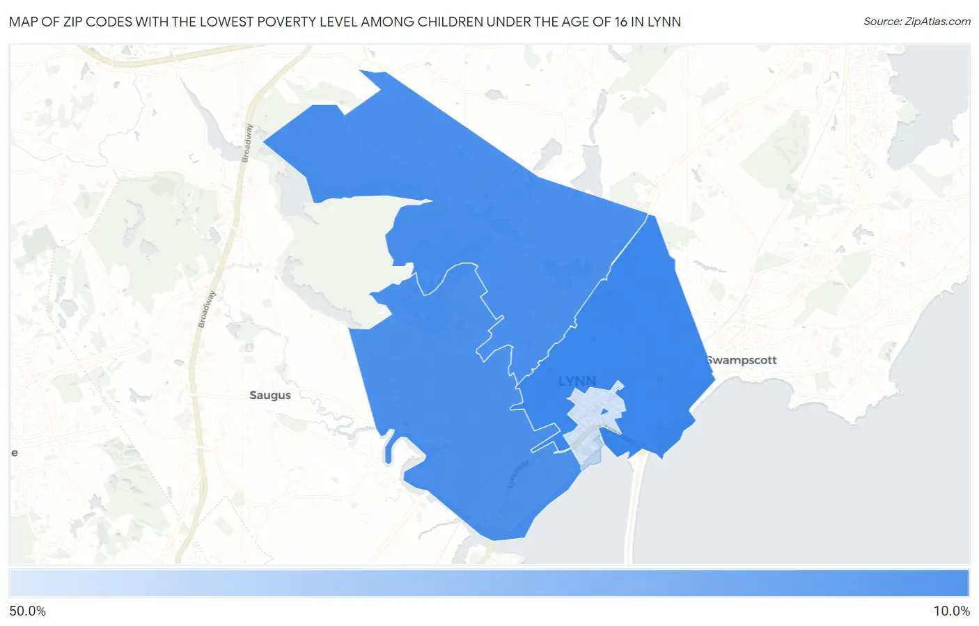 Zip Codes with the Lowest Poverty Level Among Children Under the Age of 16 in Lynn Map