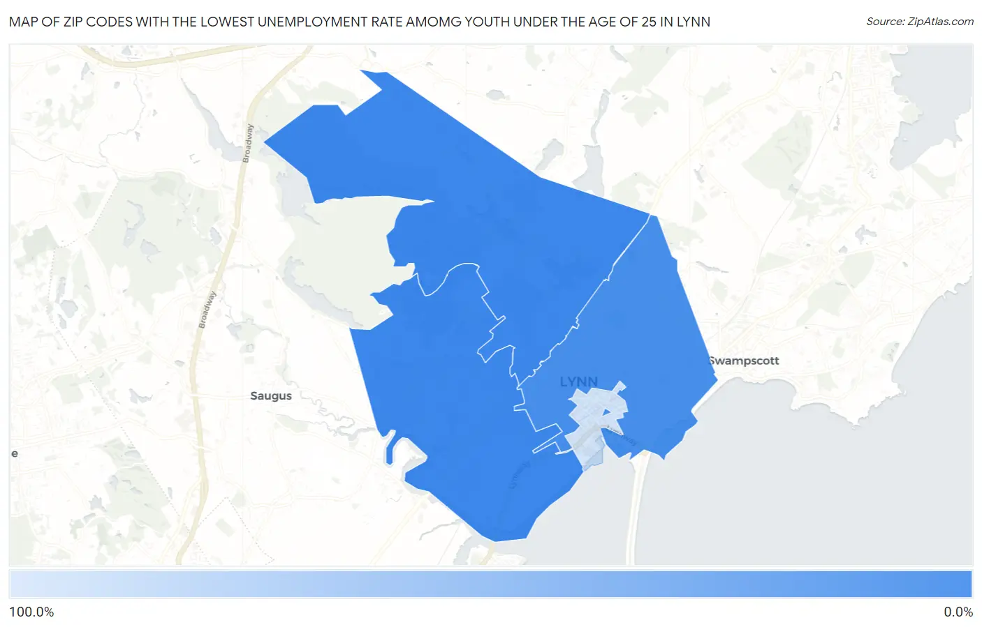 Zip Codes with the Lowest Unemployment Rate Amomg Youth Under the Age of 25 in Lynn Map