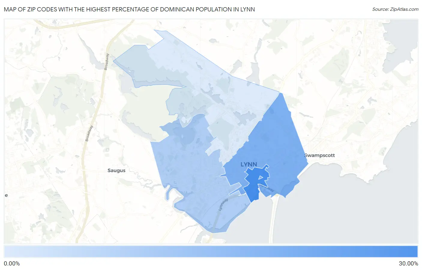 Zip Codes with the Highest Percentage of Dominican Population in Lynn Map