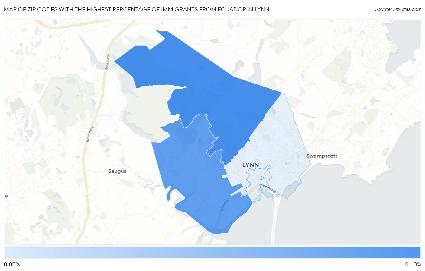 Zip Codes with the Highest Percentage of Immigrants from Ecuador in Lynn Map