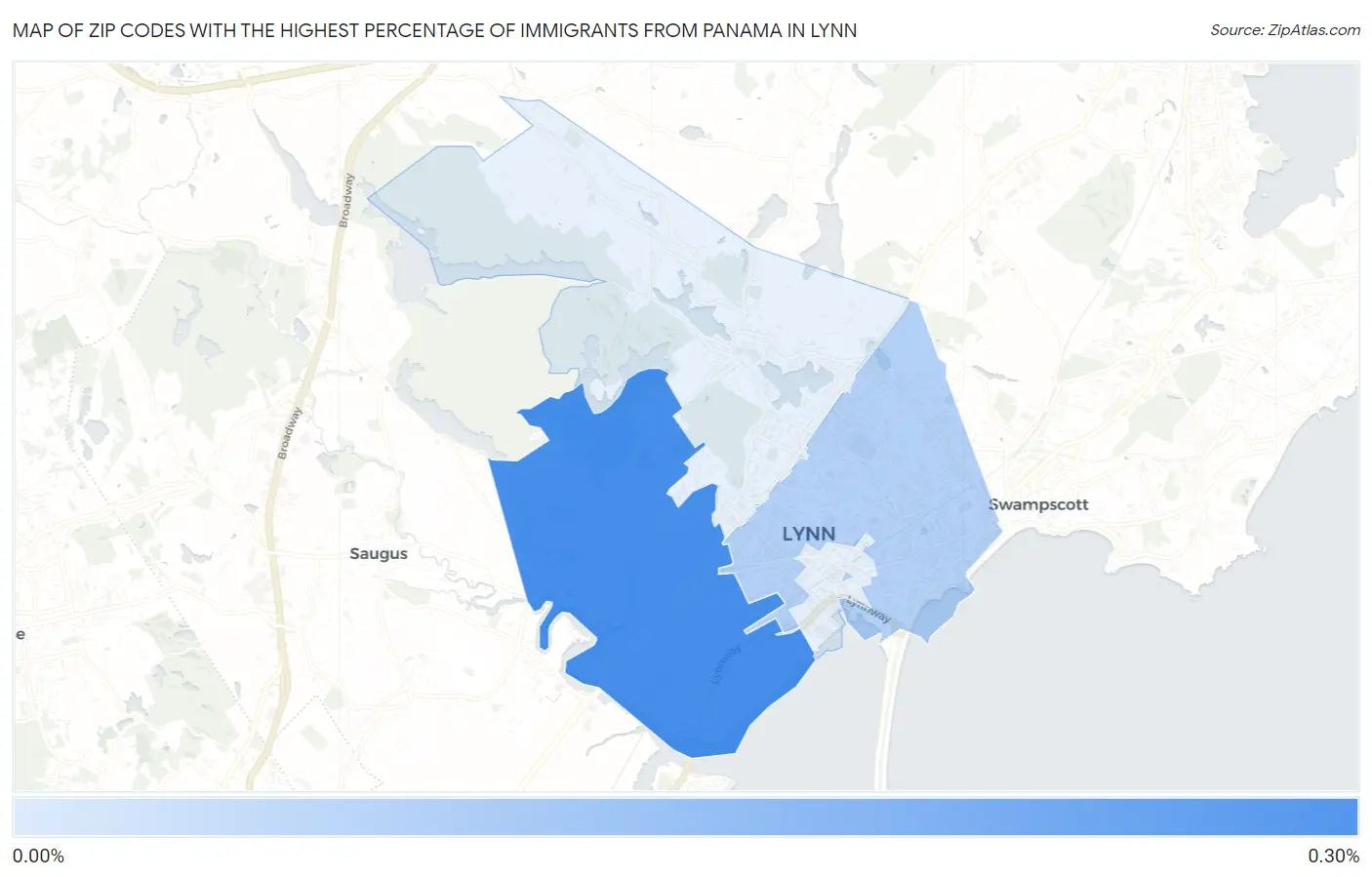 Zip Codes with the Highest Percentage of Immigrants from Panama in Lynn Map