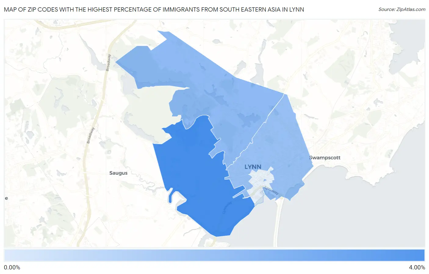 Zip Codes with the Highest Percentage of Immigrants from South Eastern Asia in Lynn Map