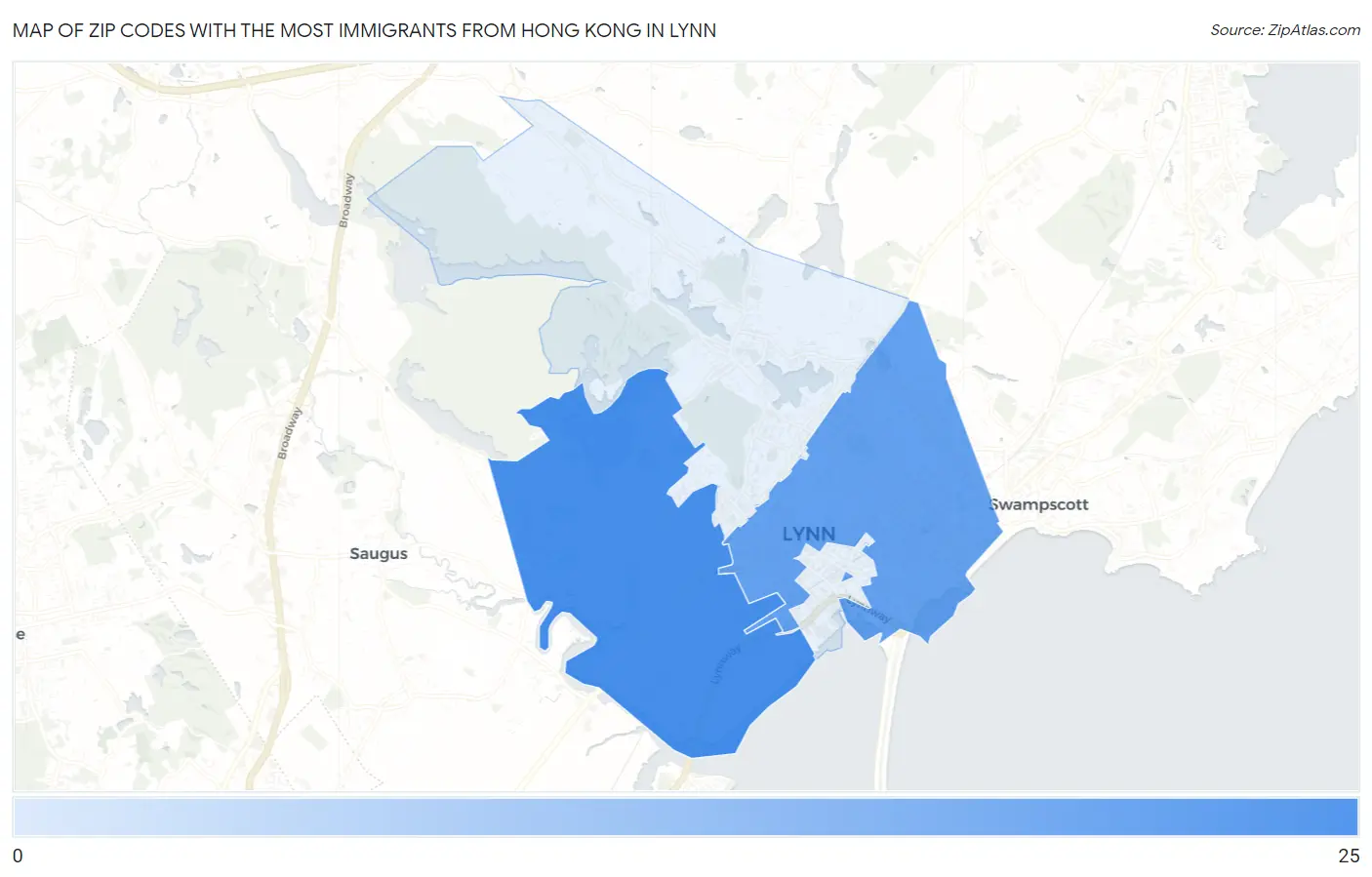 Zip Codes with the Most Immigrants from Hong Kong in Lynn Map