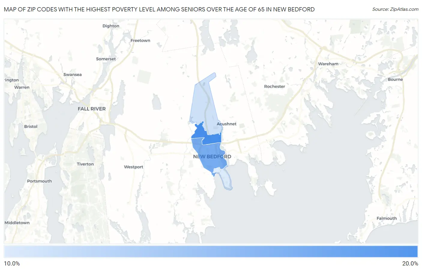 Zip Codes with the Highest Poverty Level Among Seniors Over the Age of 65 in New Bedford Map