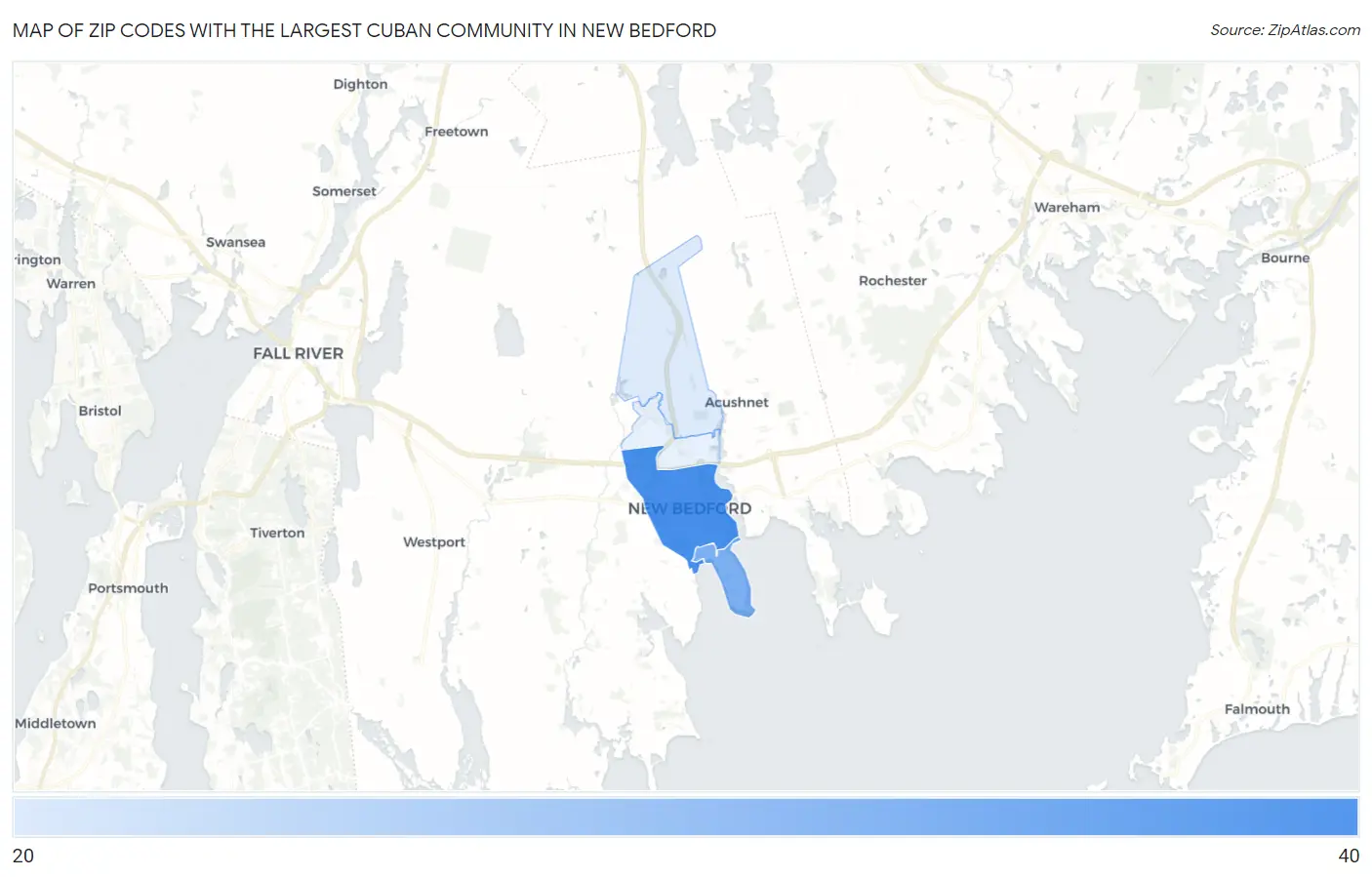 Zip Codes with the Largest Cuban Community in New Bedford Map