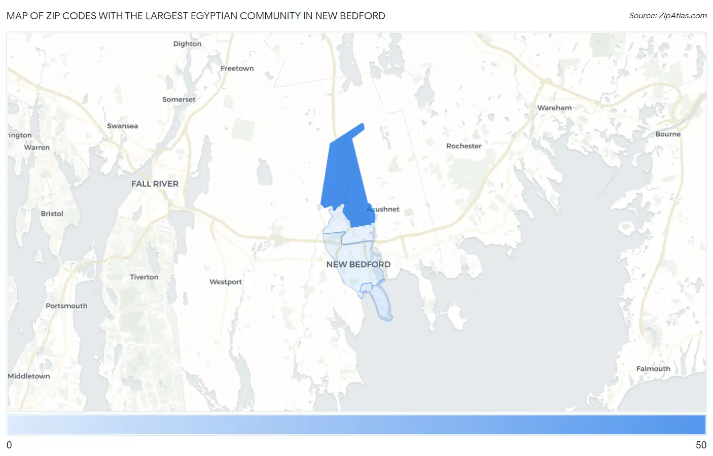 Zip Codes with the Largest Egyptian Community in New Bedford Map