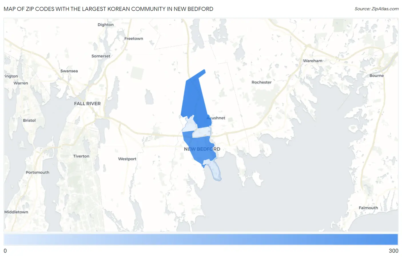 Zip Codes with the Largest Korean Community in New Bedford Map