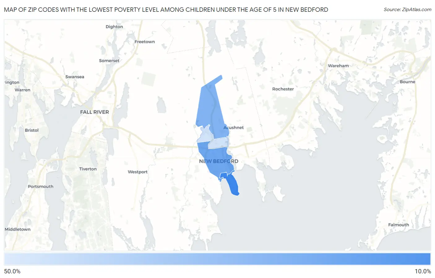 Zip Codes with the Lowest Poverty Level Among Children Under the Age of 5 in New Bedford Map