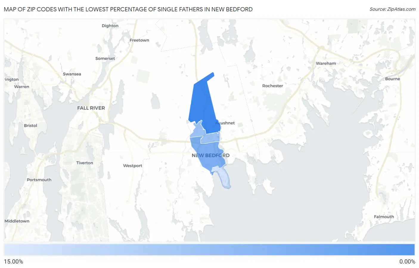 Zip Codes with the Lowest Percentage of Single Fathers in New Bedford Map