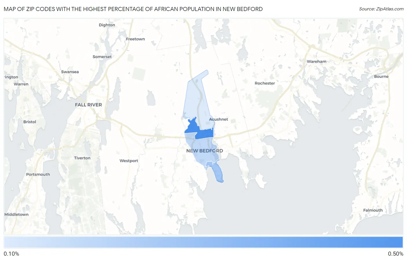 Zip Codes with the Highest Percentage of African Population in New Bedford Map