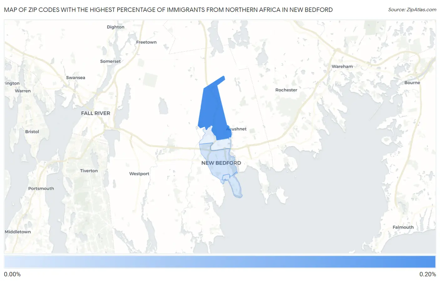 Zip Codes with the Highest Percentage of Immigrants from Northern Africa in New Bedford Map