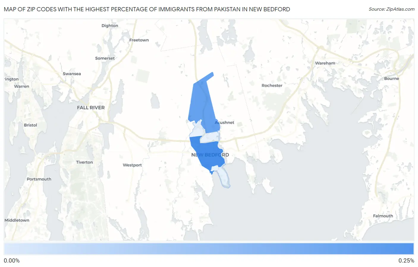 Zip Codes with the Highest Percentage of Immigrants from Pakistan in New Bedford Map