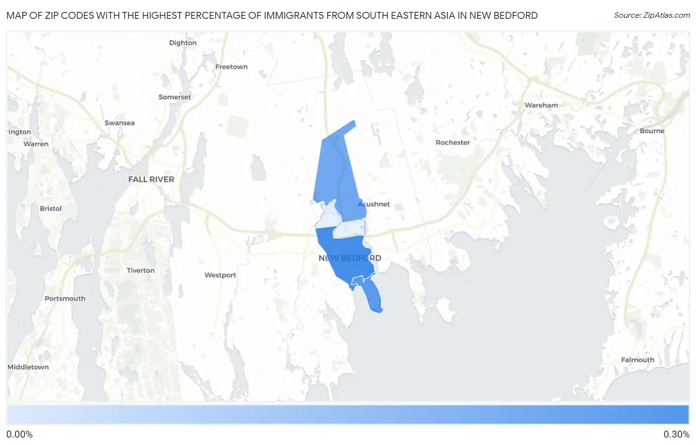 Zip Codes with the Highest Percentage of Immigrants from South Eastern Asia in New Bedford Map